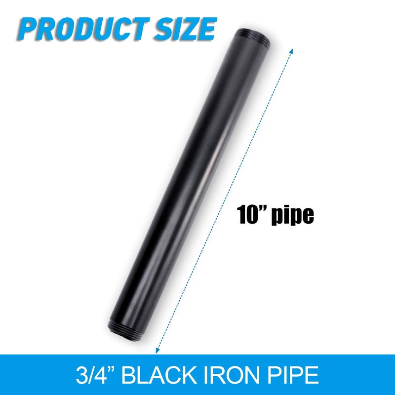 Home TZH 3/4" x 10" Black Painted Iron Pipe, Home TZH 10 Pack Threaded Black Paint Finish Metal Pipe Nipple for DIY Project/Furniture/Shelving Decoration(10, 10") - Image 2
